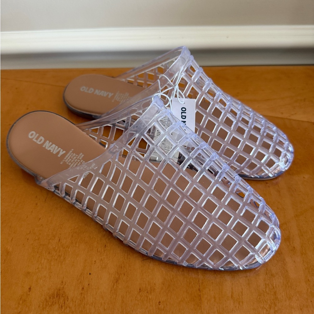 Old Navy Clear Lattice Jelly Mules - Transparent/Clear- NWT! Size 7